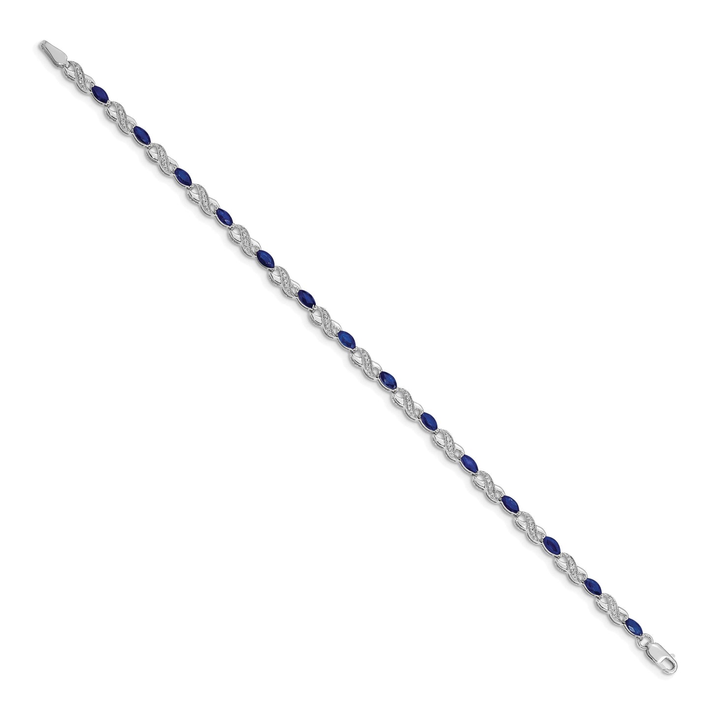 14k White Gold Complete Diamond and Oval Sapphire Infinity 7.25 inch Bracelet