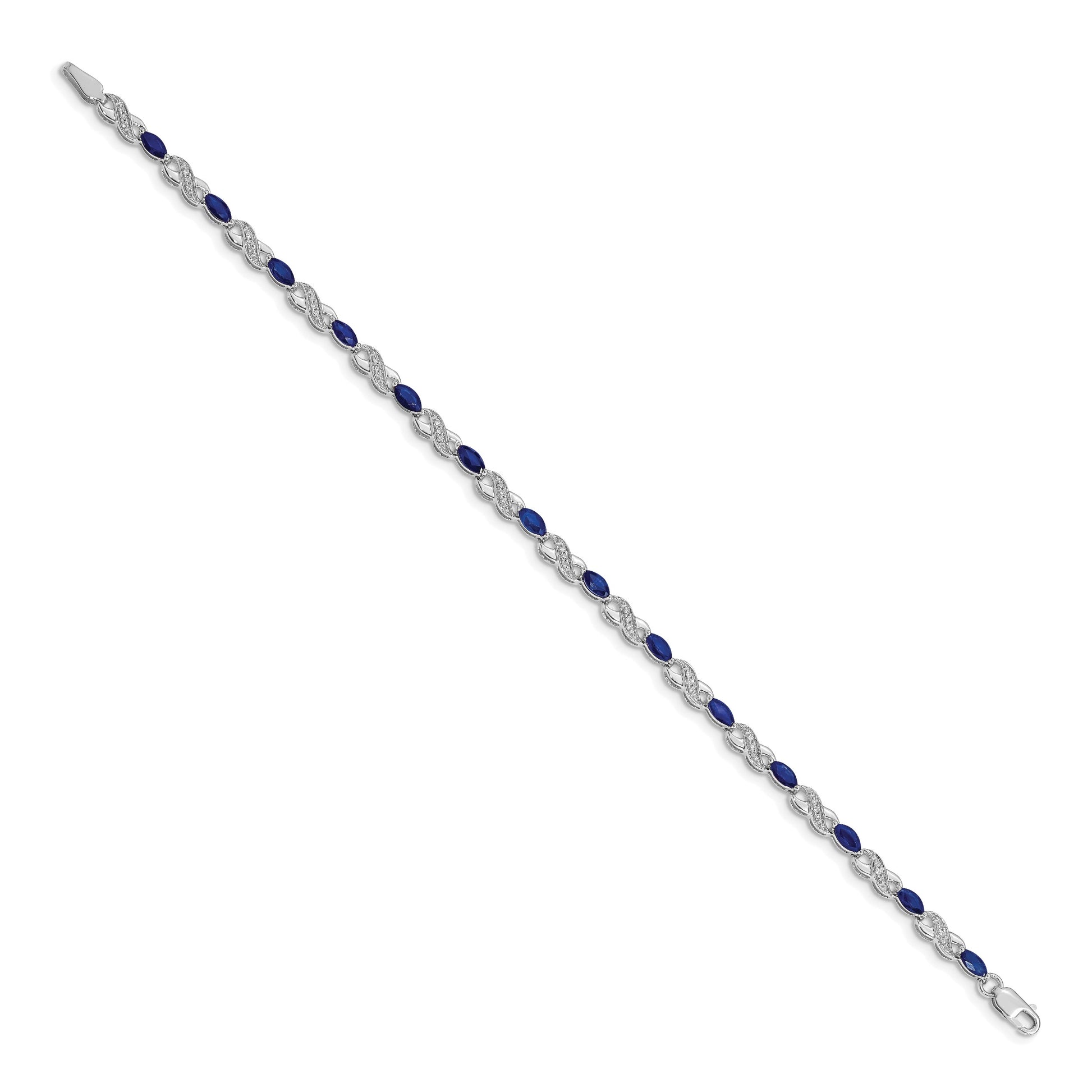 14k White Gold Complete Diamond and Oval Sapphire Infinity 7.25 inch Bracelet