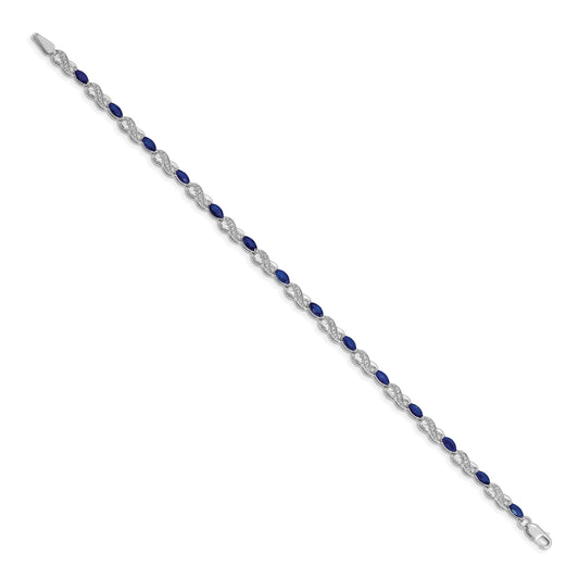 14k White Gold Complete Diamond and Oval Sapphire Infinity 7.25 inch Bracelet