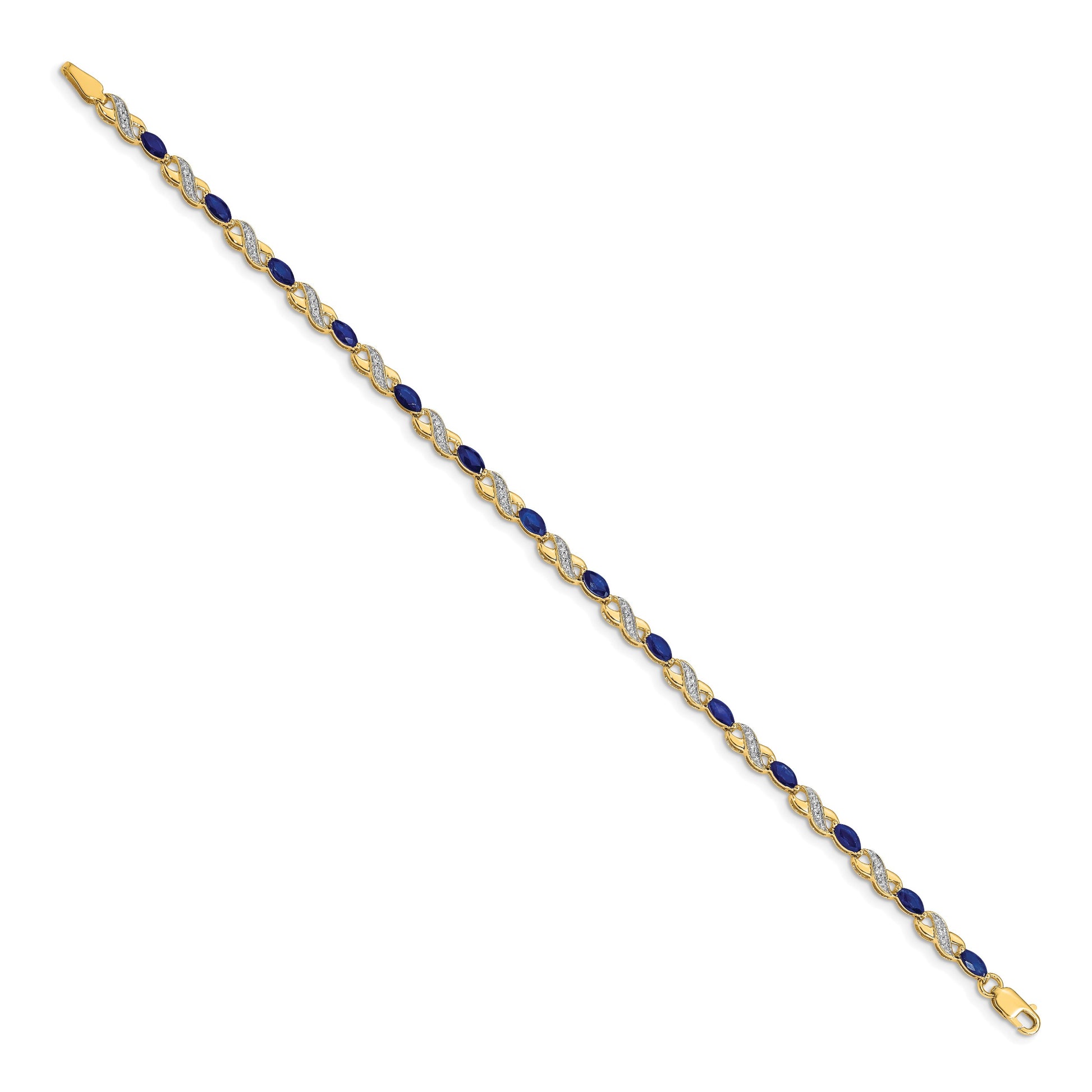 14k Complete Diamond and Oval Sapphire Infinity 7.25 inch Bracelet