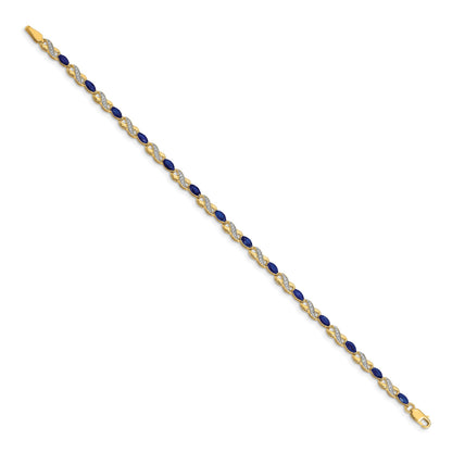 14k Complete Diamond and Oval Sapphire Infinity 7.25 inch Bracelet