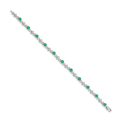 14k White Gold Complete Diamond and Round Emerald 7 inch Bracelet