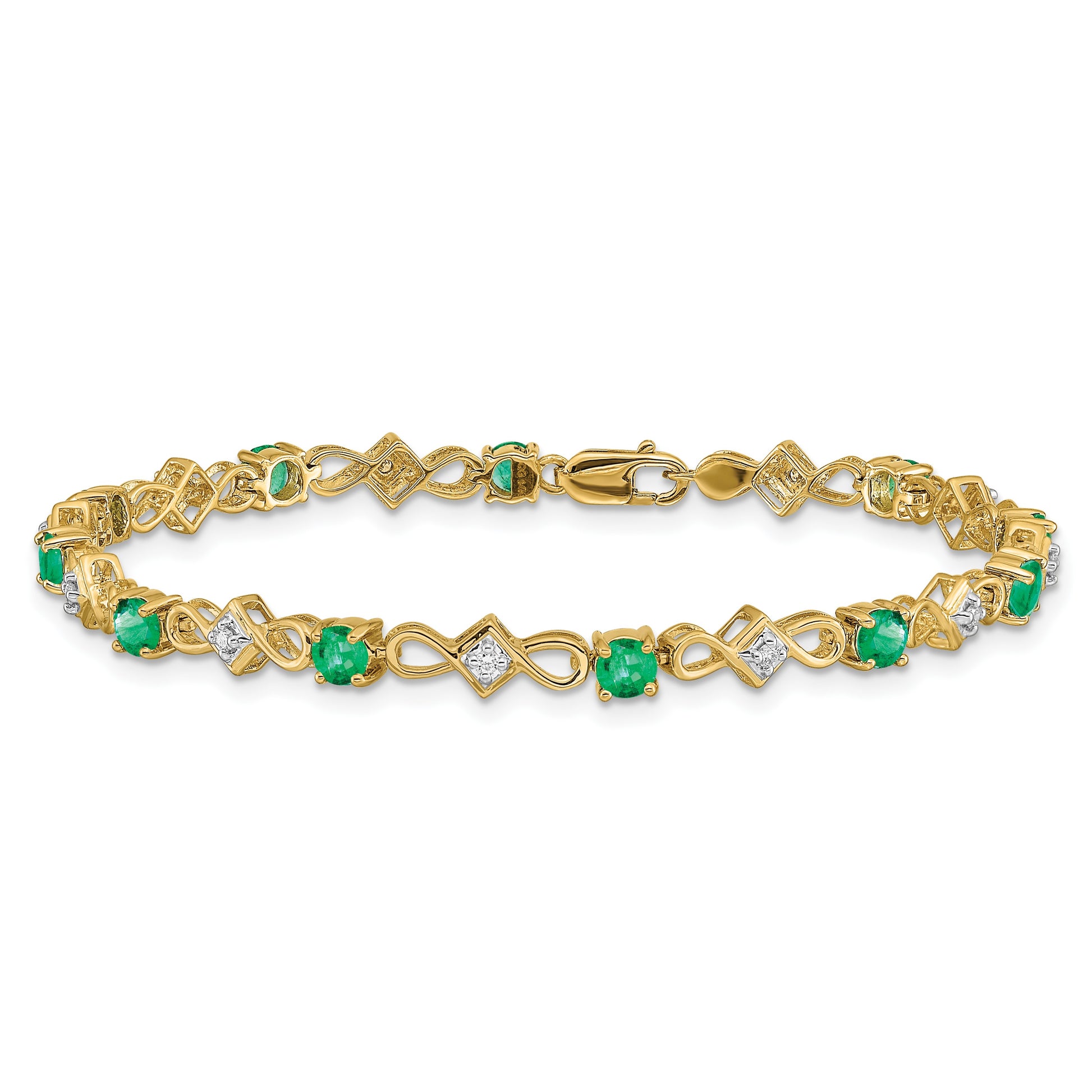14k Complete Diamond and Round Emerald 7 inch Bracelet
