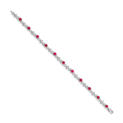 14k White Gold Complete Diamond and Round Ruby 7 inch Bracelet