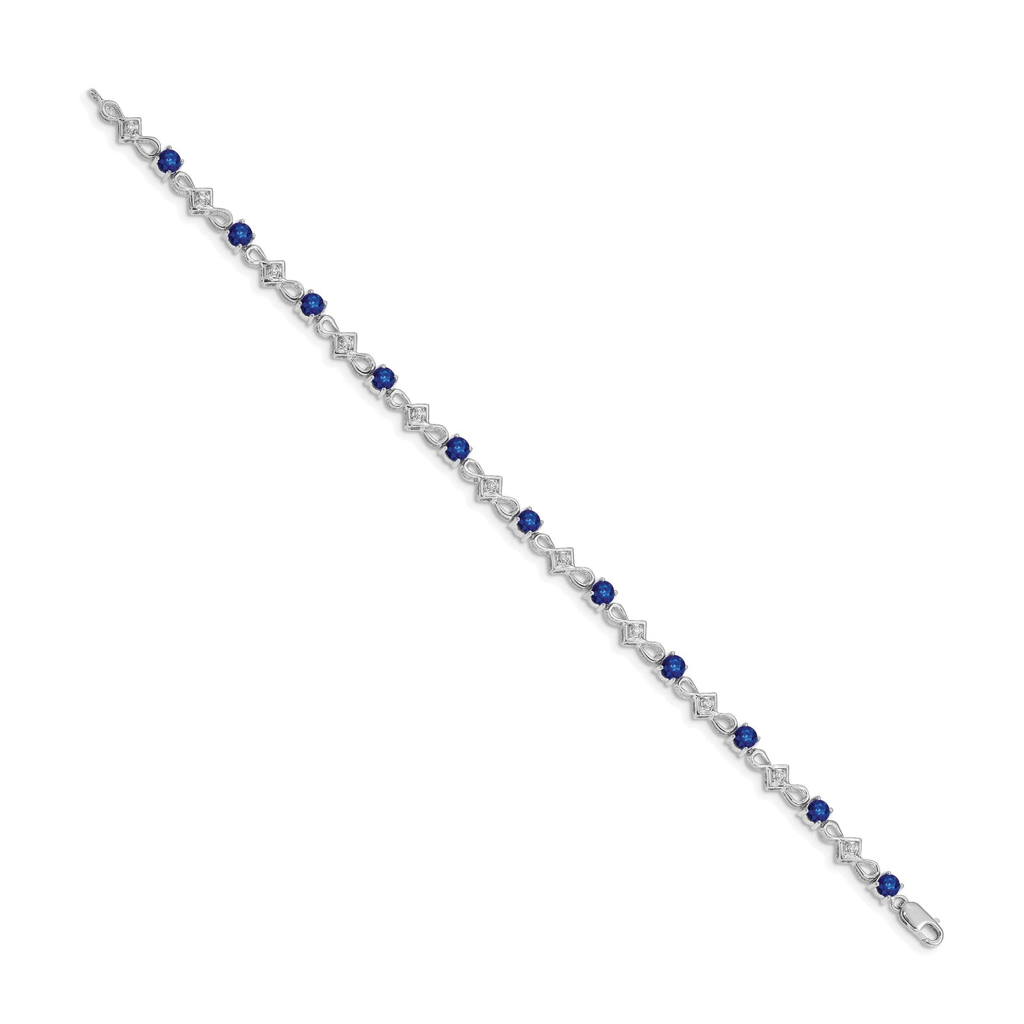 14k White Gold Complete Diamond and Round Sapphire 7 inch Bracelet
