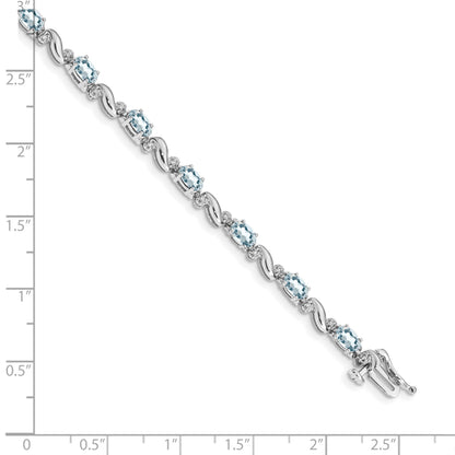 14k White Gold Complete Diamond and Oval Aquamarine Curved Link 7 inch Bracelet