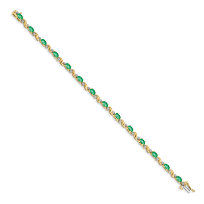 14k Complete Diamond and Oval Emerald Curved Link 7 inch Bracelet
