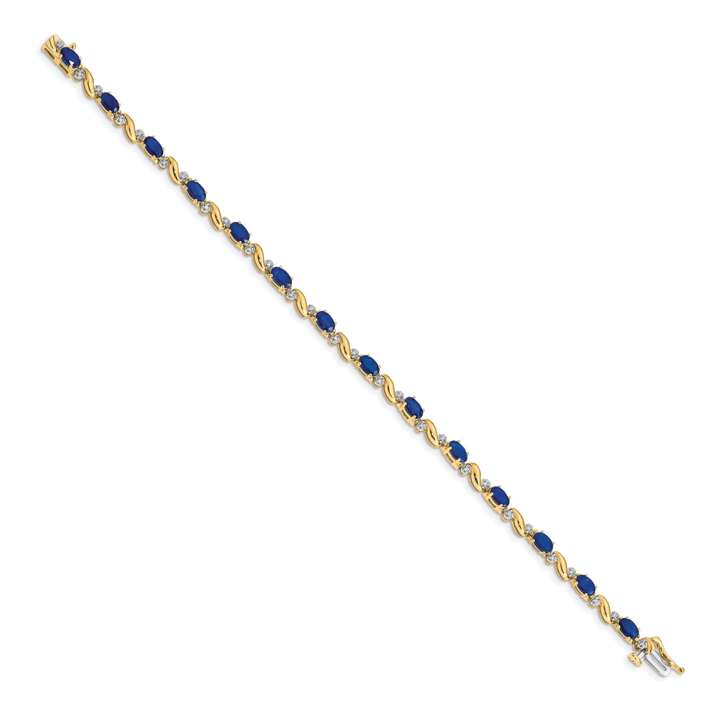 14k Complete Diamond and Oval Sapphire Curved Link 7 inch Bracelet