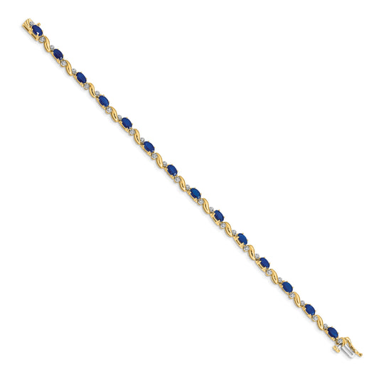 14k Complete Diamond and Oval Sapphire Curved Link 7 inch Bracelet