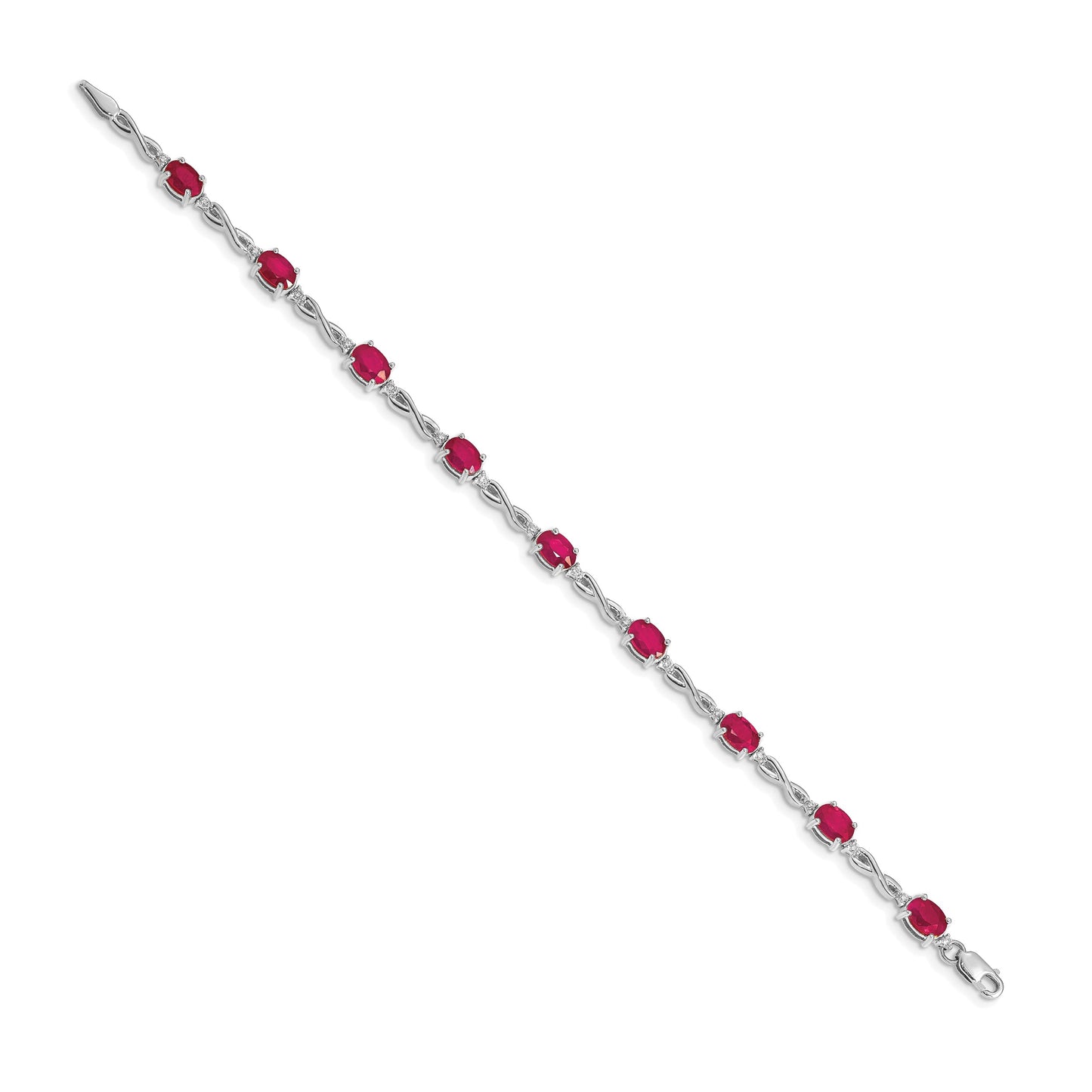 14k White Gold Complete Diamond and Oval Ruby Infinity 7 inch Bracelet