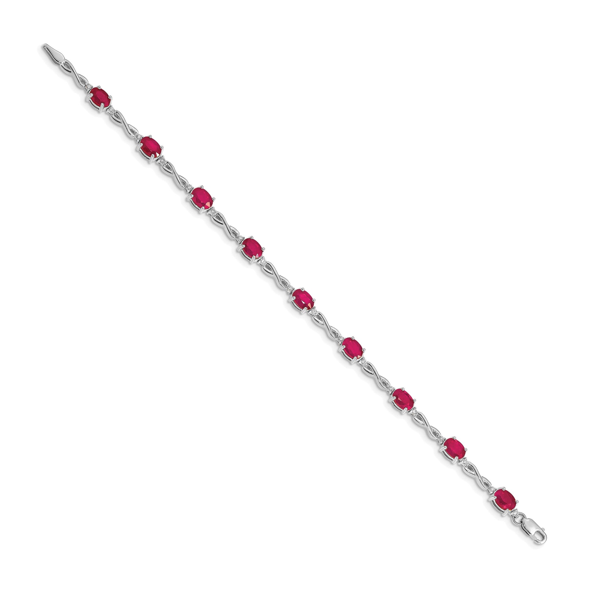 14k White Gold Complete Diamond and Oval Ruby Infinity 7 inch Bracelet