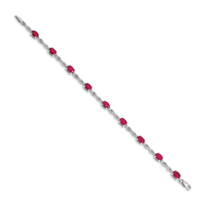 14k White Gold Complete Diamond and Oval Ruby Infinity 7 inch Bracelet