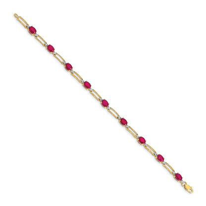 14k Complete Diamond and Oval Ruby Paperclip Link 7.25 inch Bracelet