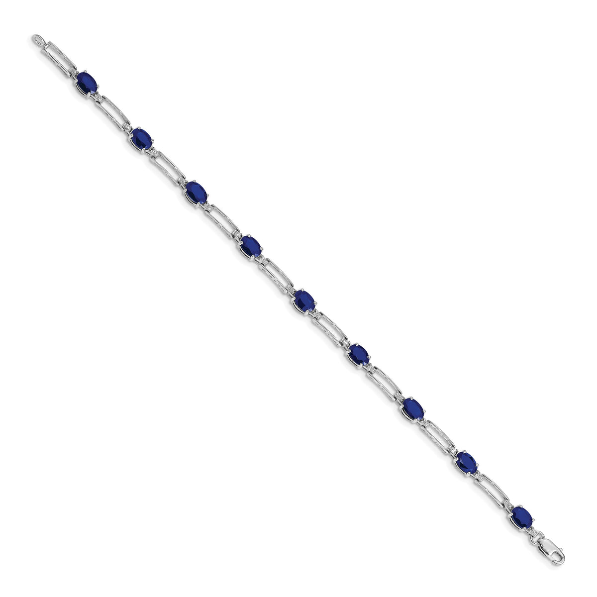 14k White Gold Complete Diamond and Oval Sapphire Paperclip Link 7.25 inch Bracelet