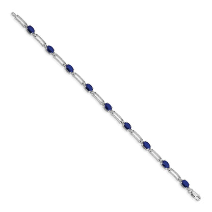 14k White Gold Complete Diamond and Oval Sapphire Paperclip Link 7.25 inch Bracelet