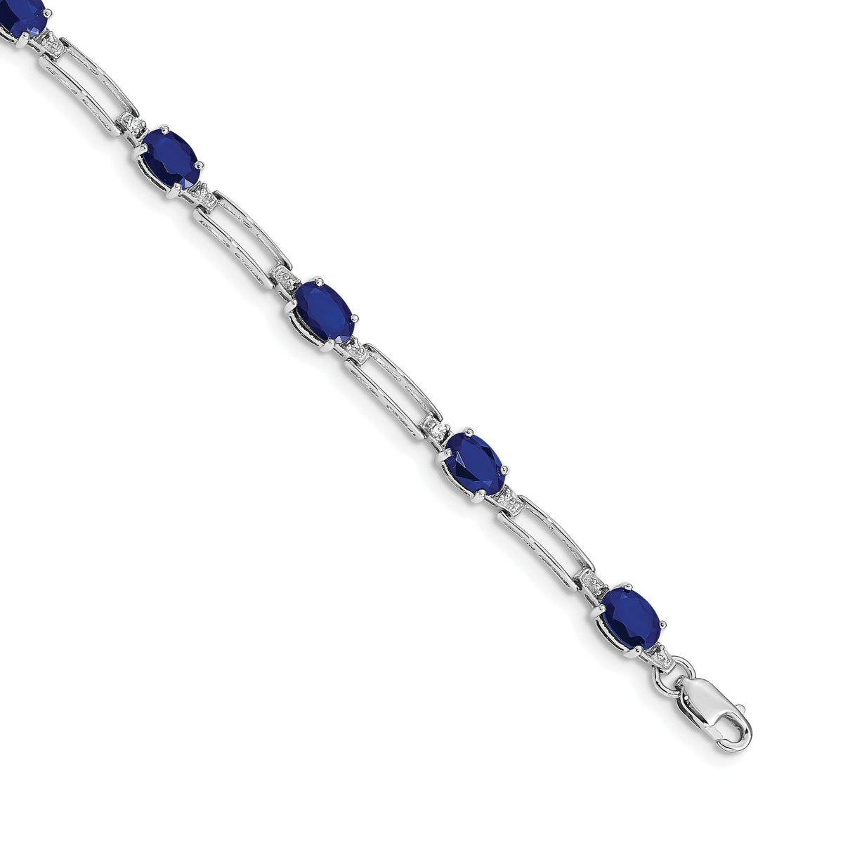 14k White Gold Complete Diamond and Oval Sapphire Paperclip Link 7.25 inch Bracelet