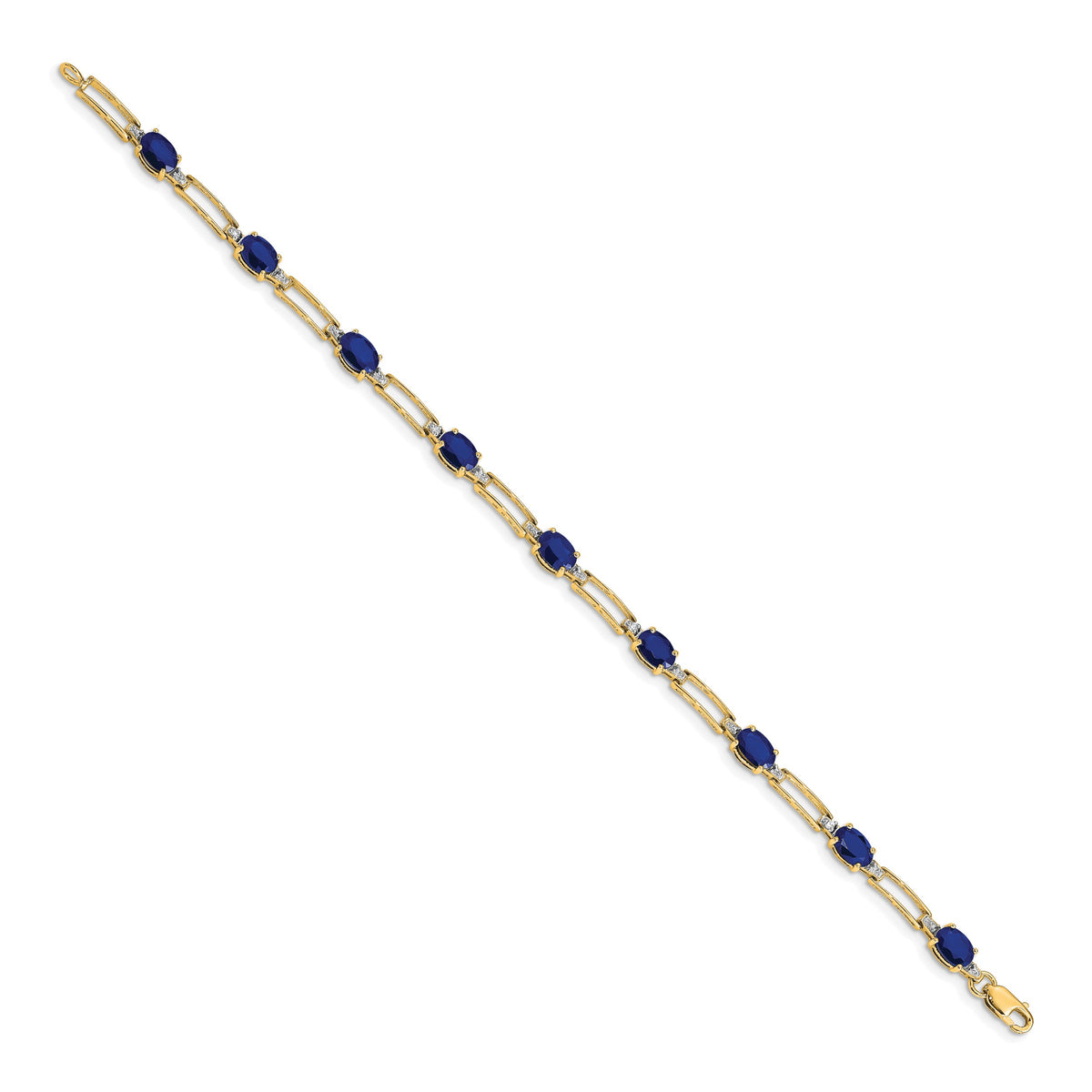14k Complete Diamond and Oval Sapphire Paperclip Link 7.25 inch Bracelet