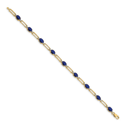 14k Complete Diamond and Oval Sapphire Paperclip Link 7.25 inch Bracelet