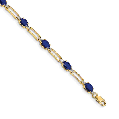 14k Complete Diamond and Oval Sapphire Paperclip Link 7.25 inch Bracelet