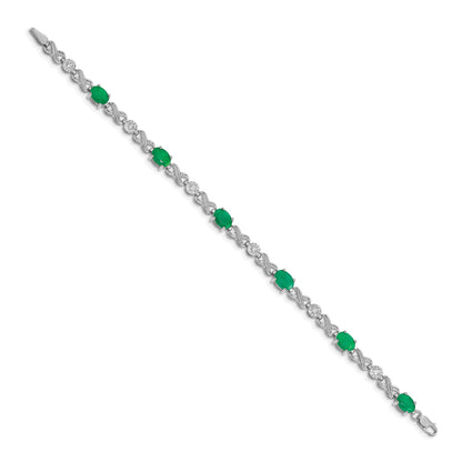 14k White Gold Complete Diamond and Oval Emerald Infinity Link 7.25 inch Bracelet
