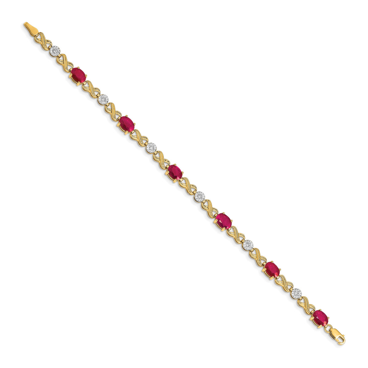 14k Complete Diamond and Oval Ruby Infinity Link 7.25 inch Bracelet