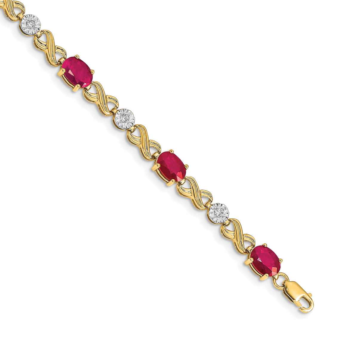 14k Complete Diamond and Oval Ruby Infinity Link 7.25 inch Bracelet
