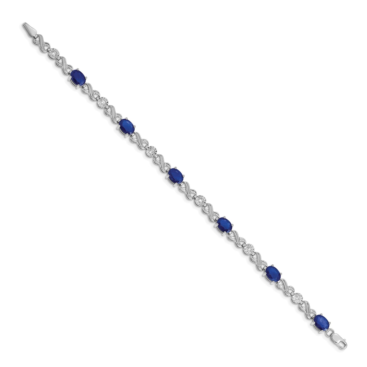 14k White Gold Complete Diamond and Oval Sapphire Infinity Link 7.25 inch Bracelet