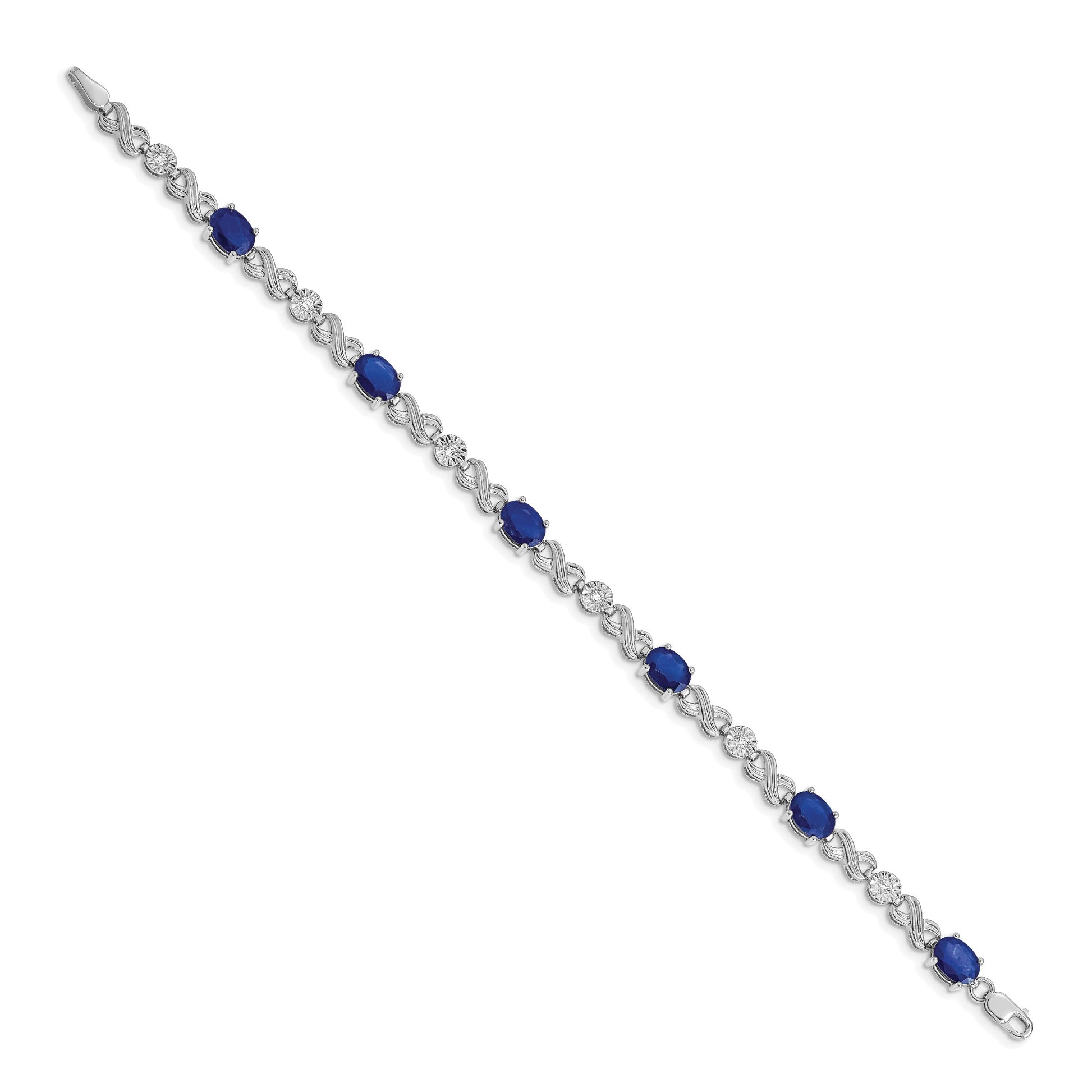 14k White Gold Complete Diamond and Oval Sapphire Infinity Link 7.25 inch Bracelet