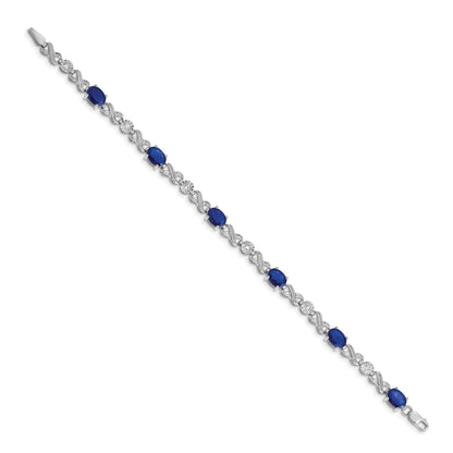 14k White Gold Complete Diamond and Oval Sapphire Infinity Link 7.25 inch Bracelet