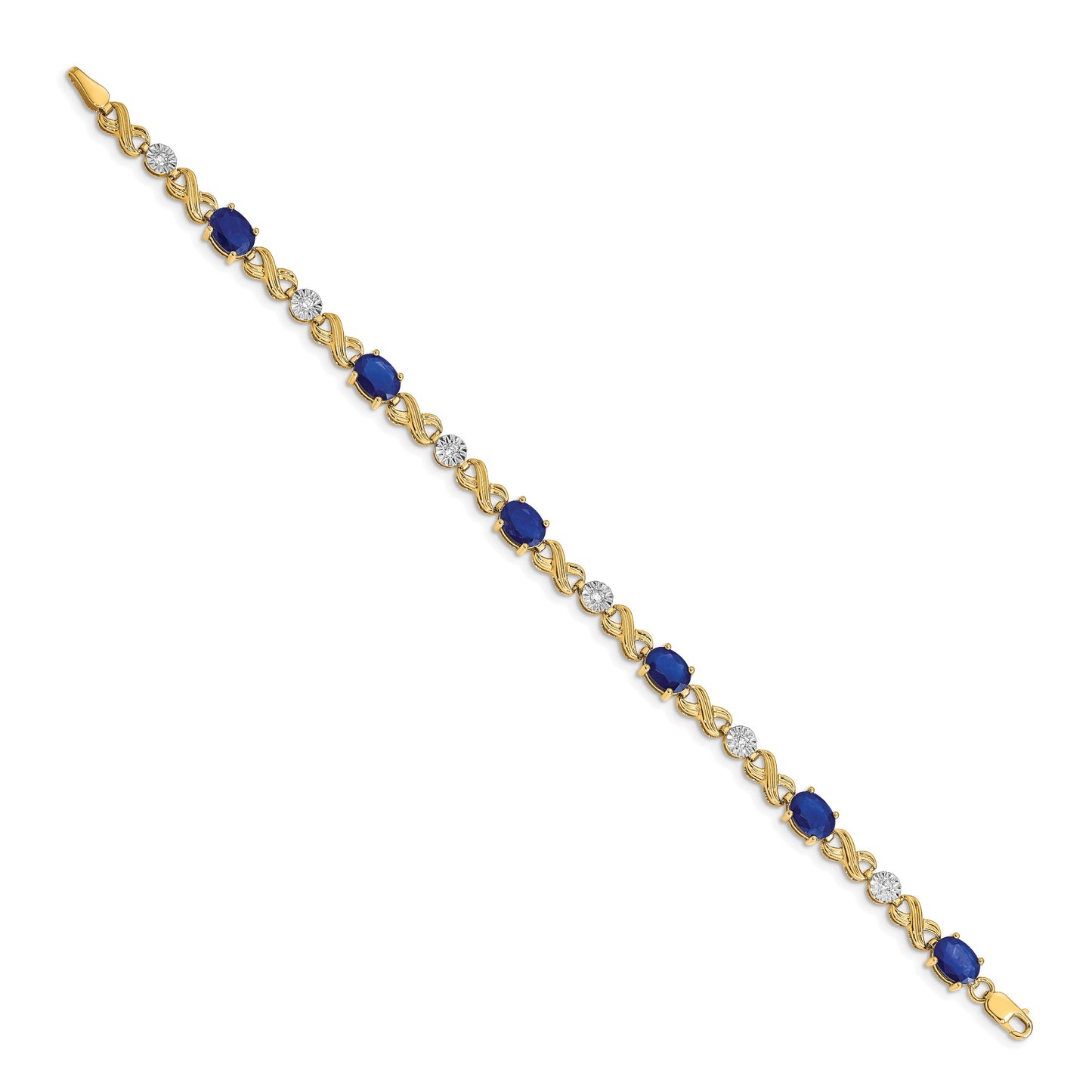14k Complete Diamond and Oval Sapphire Infinity Link 7.25 inch Bracelet
