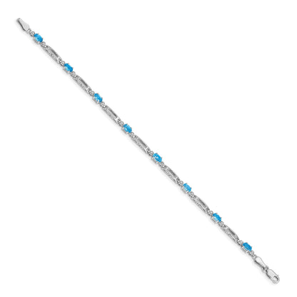 14k White Gold Complete Diamond and Oval Swiss Blue Topaz Fancy Link 7 inch Bracelet