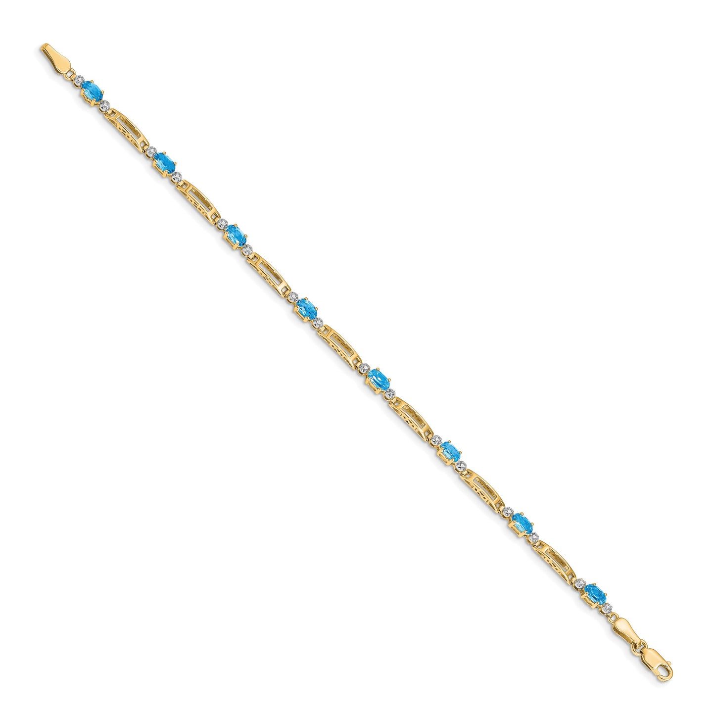 14k Complete Diamond and Oval Swiss Blue Topaz Fancy Link 7 inch Bracelet