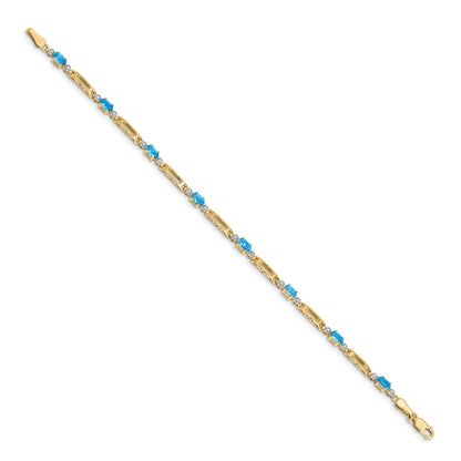 14k Complete Diamond and Oval Swiss Blue Topaz Fancy Link 7 inch Bracelet
