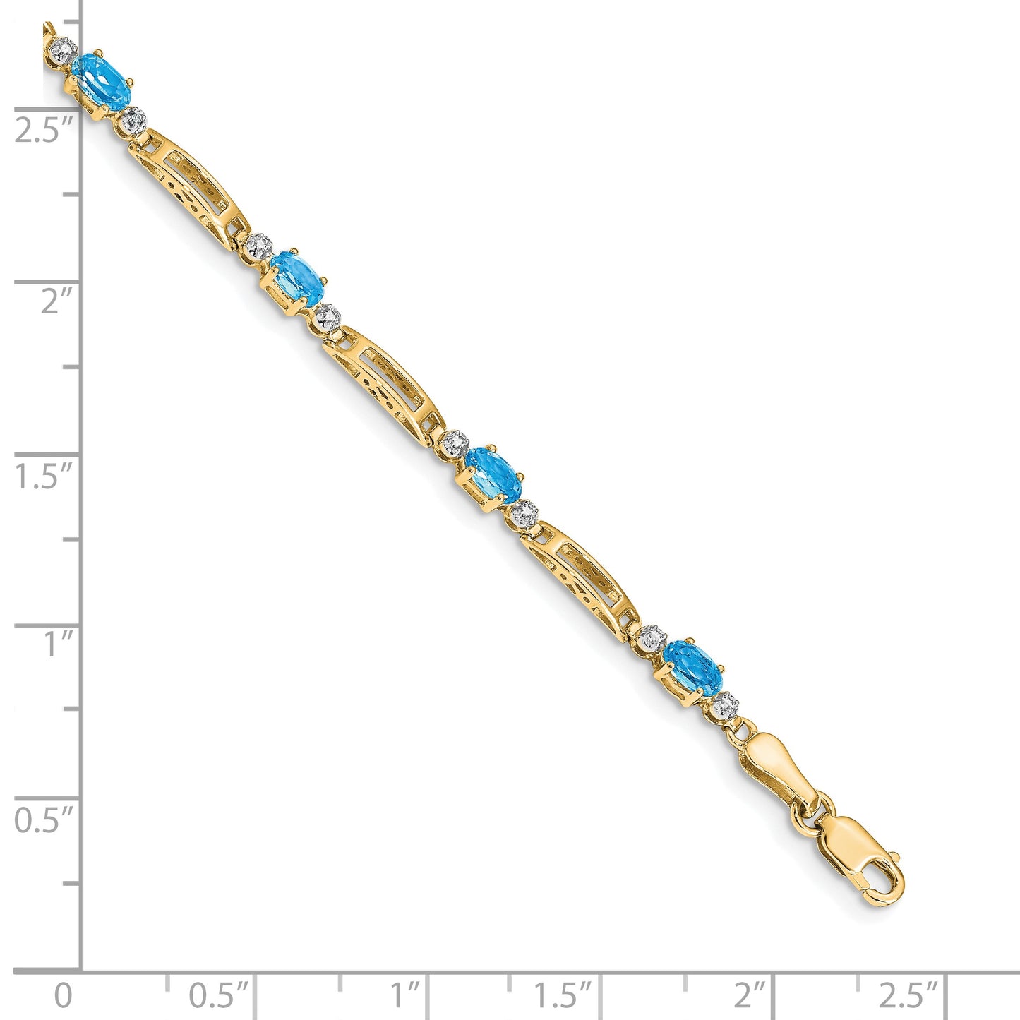14k Complete Diamond and Oval Swiss Blue Topaz Fancy Link 7 inch Bracelet