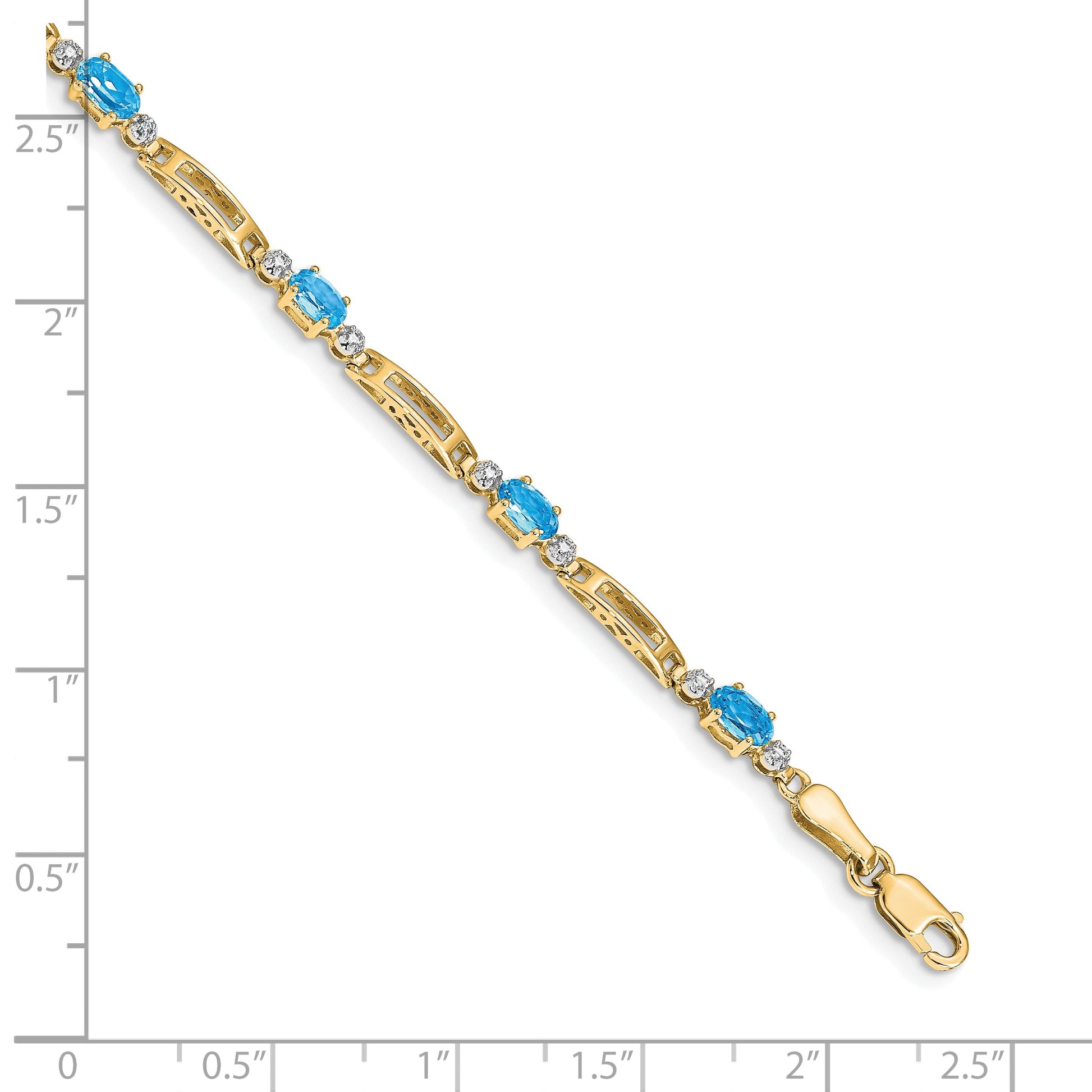 14k Complete Diamond and Oval Swiss Blue Topaz Fancy Link 7 inch Bracelet