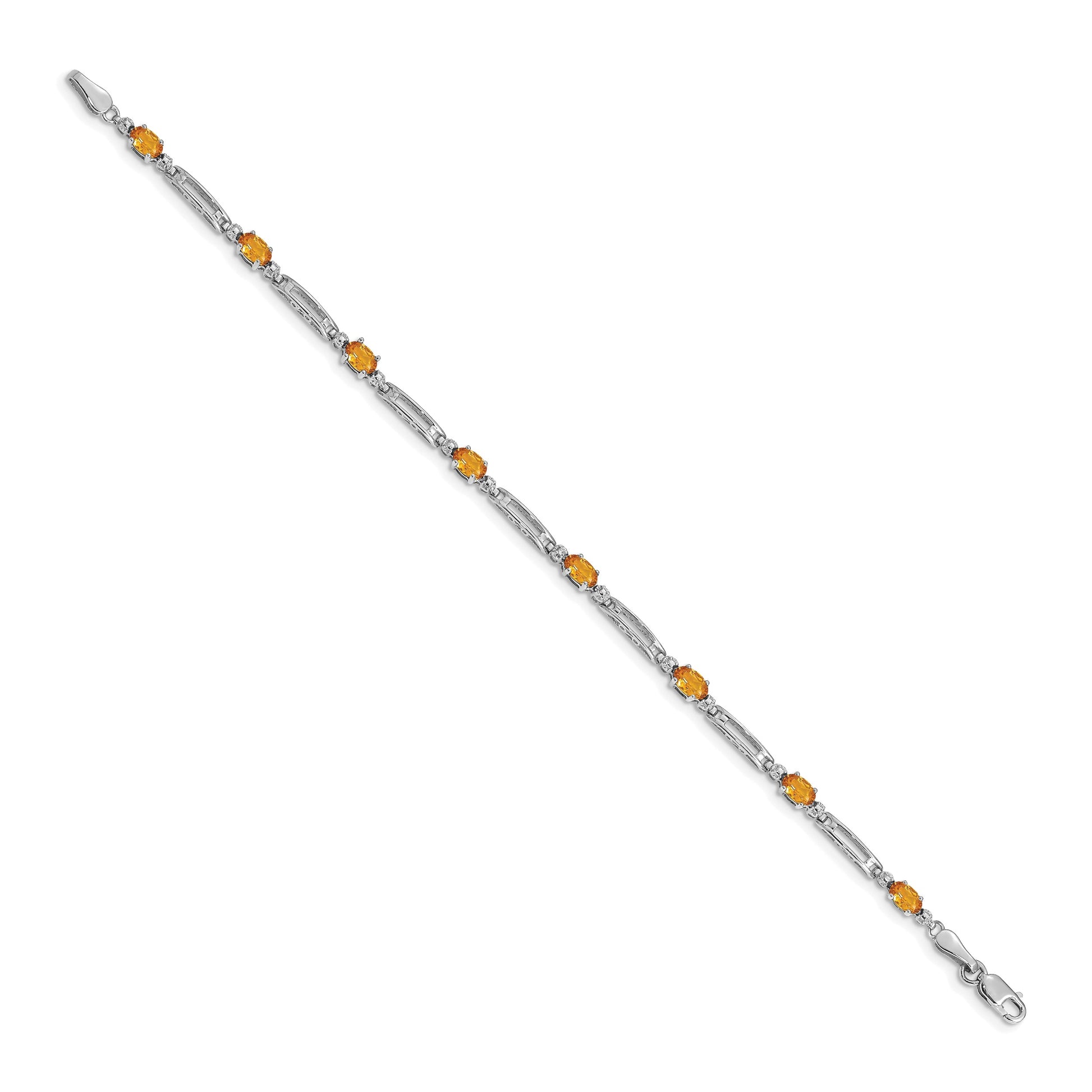 14k White Gold Complete Diamond and Oval Citrine Fancy Link 7 inch Bracelet