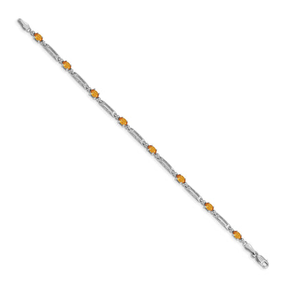 14k White Gold Complete Diamond and Oval Citrine Fancy Link 7 inch Bracelet