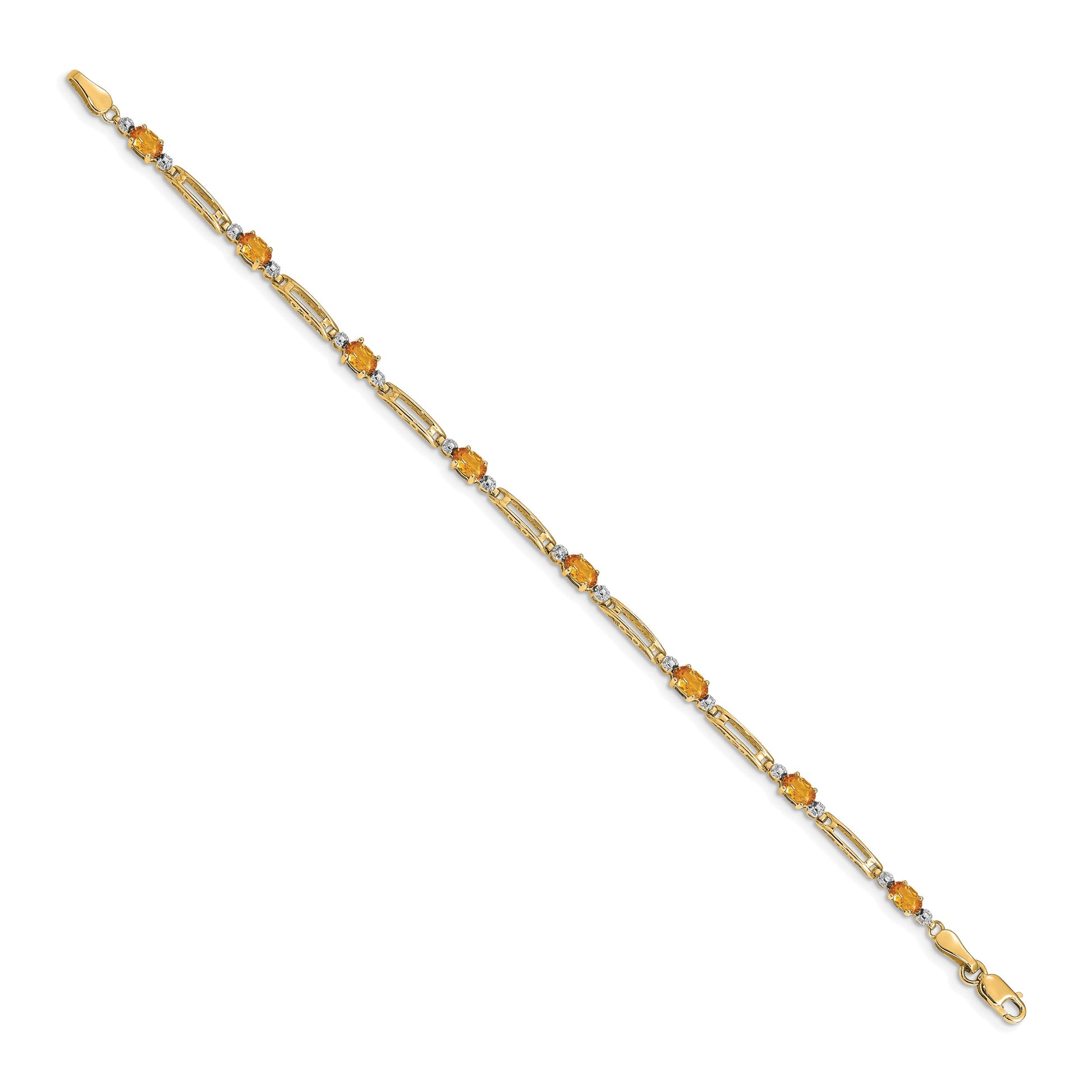 14k Complete Diamond and Oval Citrine Fancy Link 7 inch Bracelet