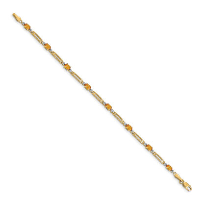 14k Complete Diamond and Oval Citrine Fancy Link 7 inch Bracelet