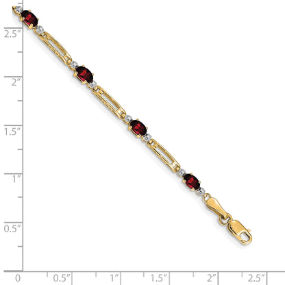 14k Complete Diamond and Oval Garnet Fancy Link 7 inch Bracelet