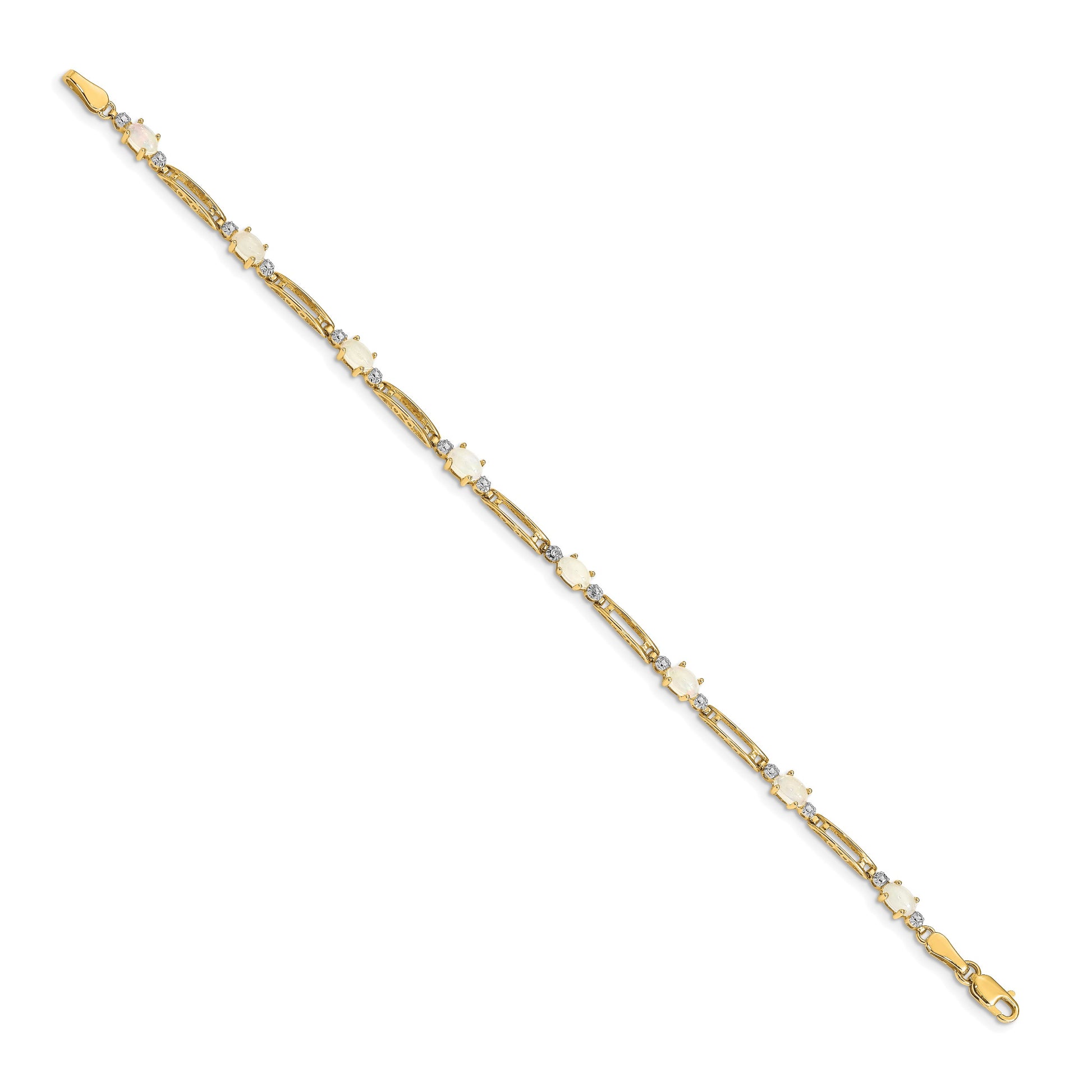 14k Complete Diamond and Oval Opal Fancy Link 7 inch Bracelet