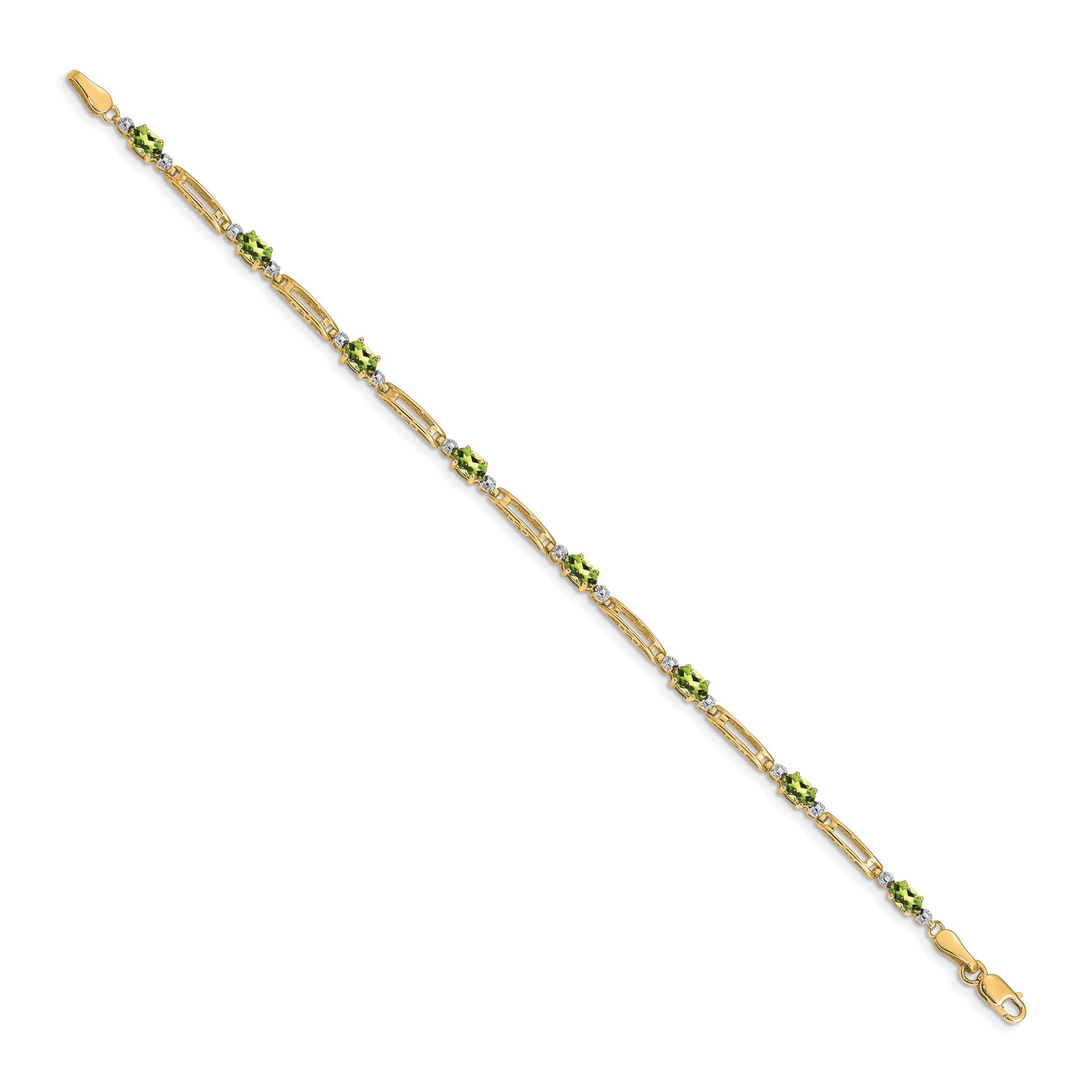 14k Complete Diamond and Oval Peridot Fancy Link 7 inch Bracelet