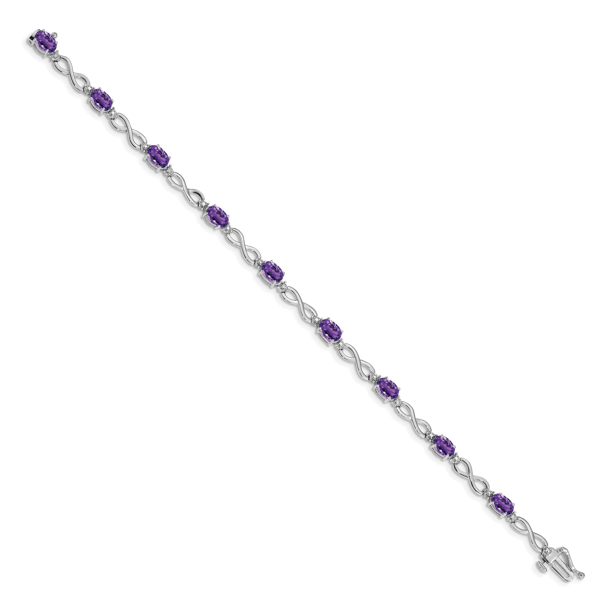14k White Gold Complete Oval Amethyst and Diamond Infinity Link 7 inch Bracelet
