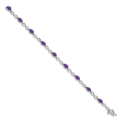 14k White Gold Complete Oval Amethyst and Diamond Infinity Link 7 inch Bracelet