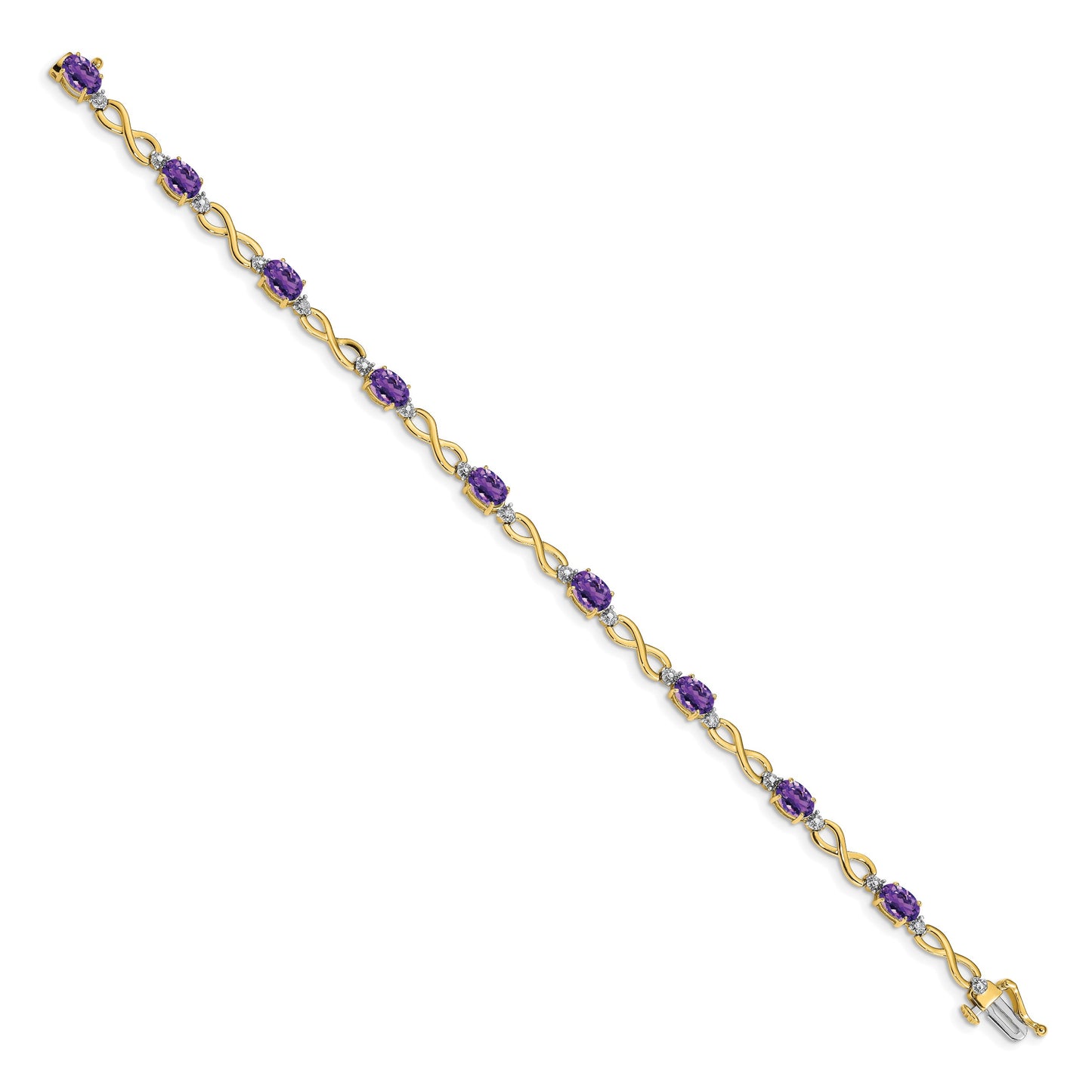 14k Complete Oval Amethyst and Diamond Infinity Link 7 inch Bracelet