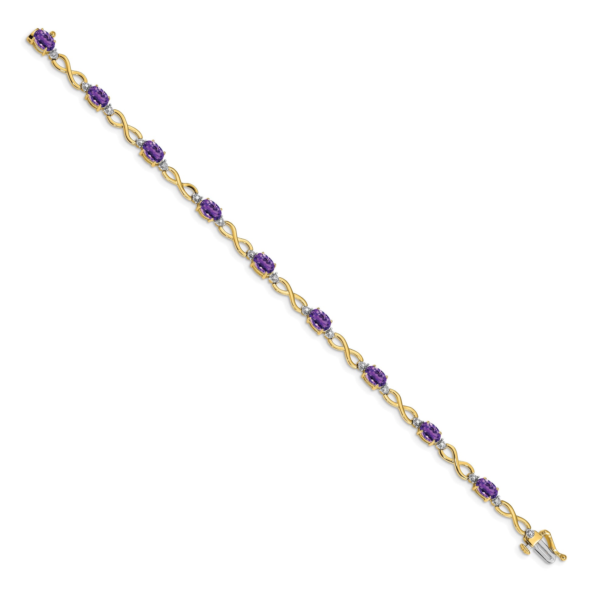14k Complete Oval Amethyst and Diamond Infinity Link 7 inch Bracelet