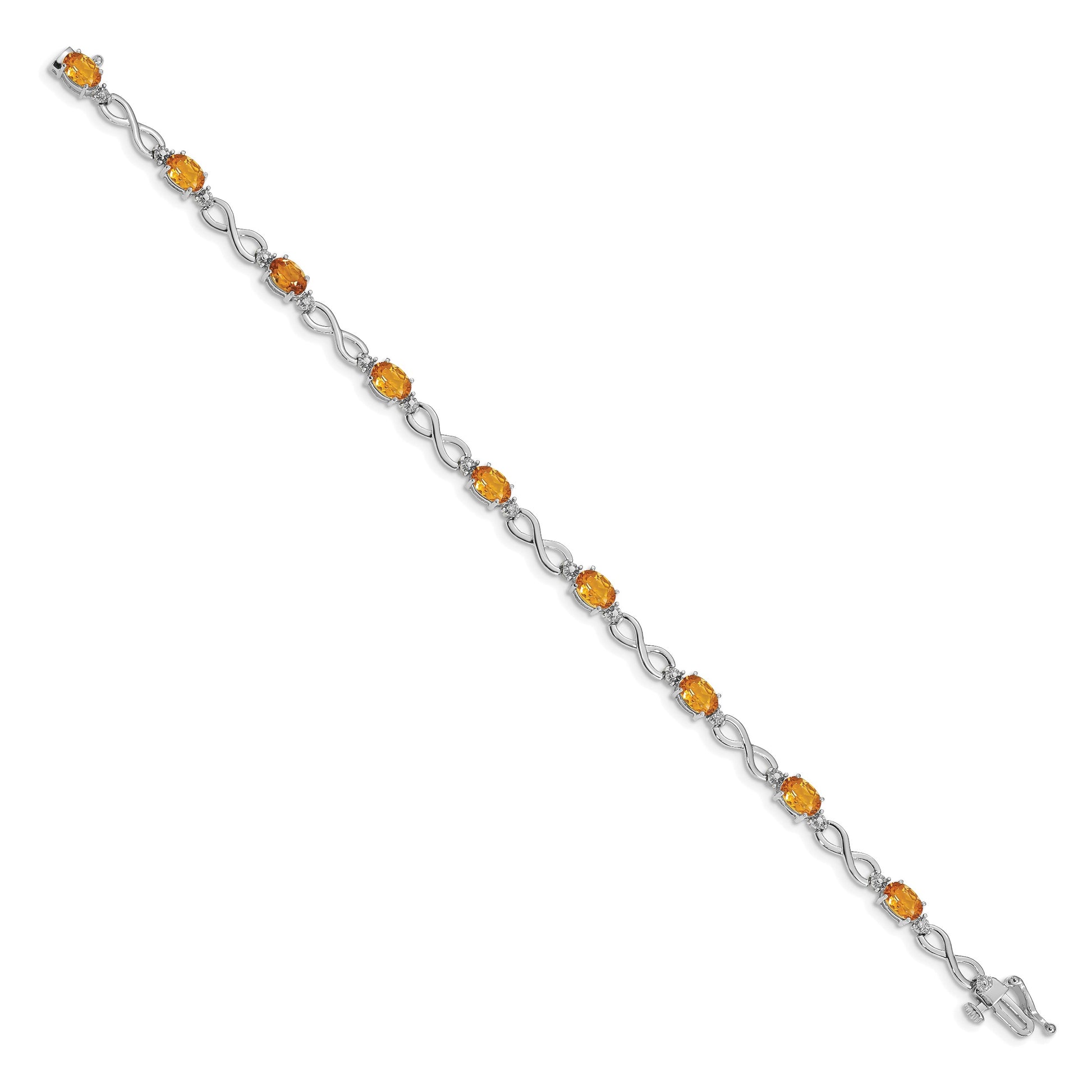 14k White Gold Complete Oval Citrine and Diamond Infinity Link 7 inch Bracelet
