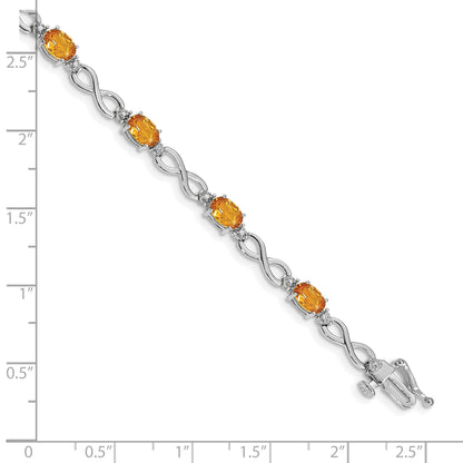 14k White Gold Complete Oval Citrine and Diamond Infinity Link 7 inch Bracelet