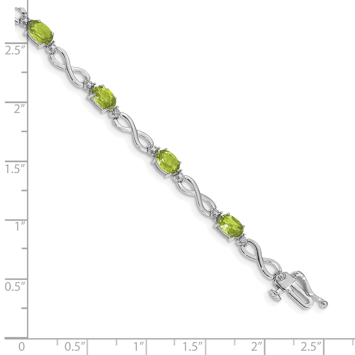 14k White Gold Complete Oval Peridot and Diamond Infinity Link 7 inch Bracelet