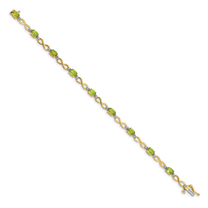 14k Complete Oval Peridot and Diamond Infinity Link 7 inch Bracelet